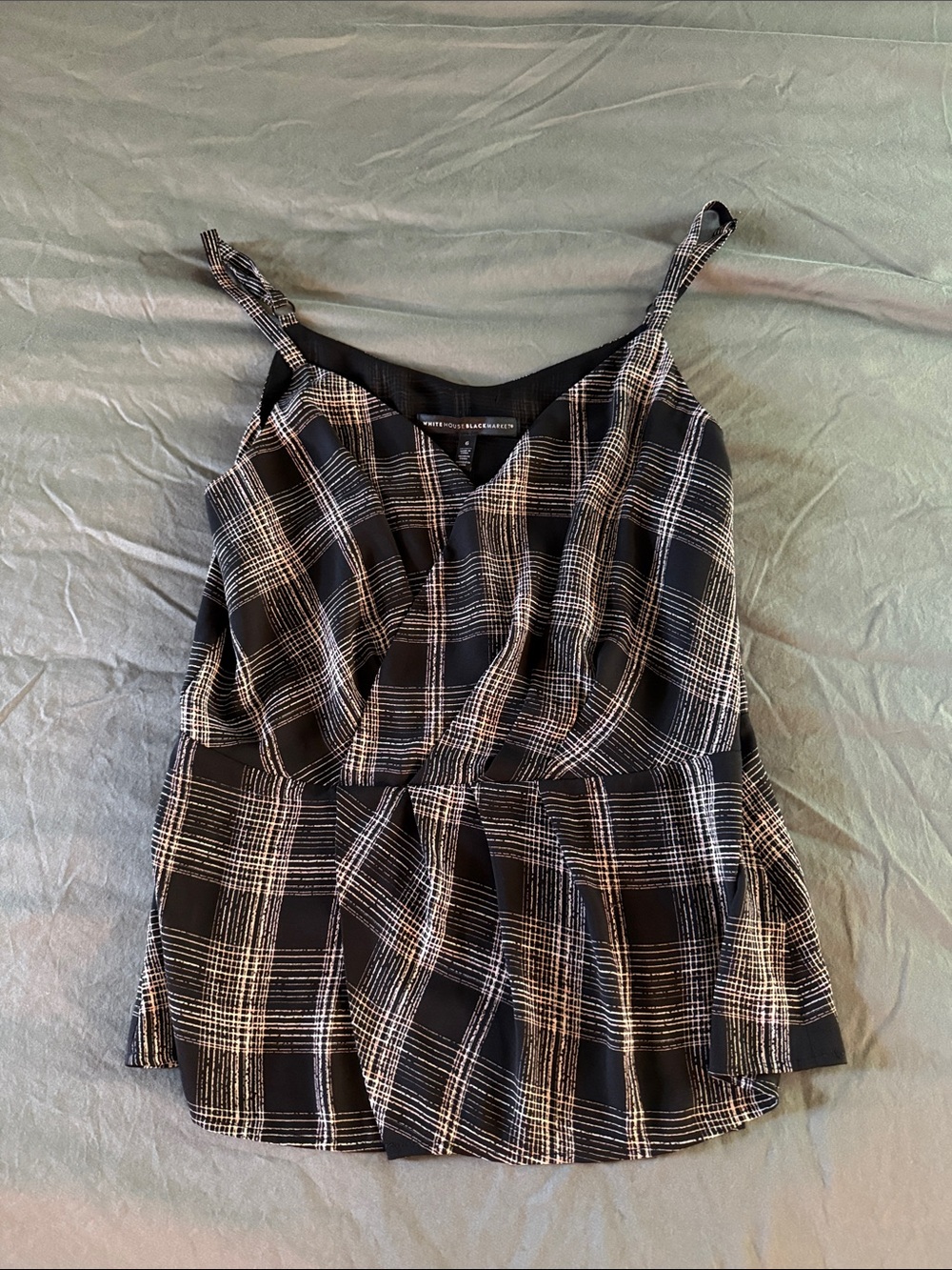 White House Black Market Black and White Plaid Sleeveless Blouse